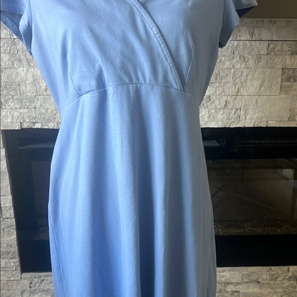 Eileen Fisher Blue Midi Sundress Hi Low with Ruched V-neck - Picture 6 of 12